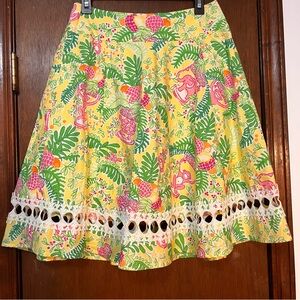 Lilly Pulitzer A-line Yellow and Pink Resort Midi Skirt
